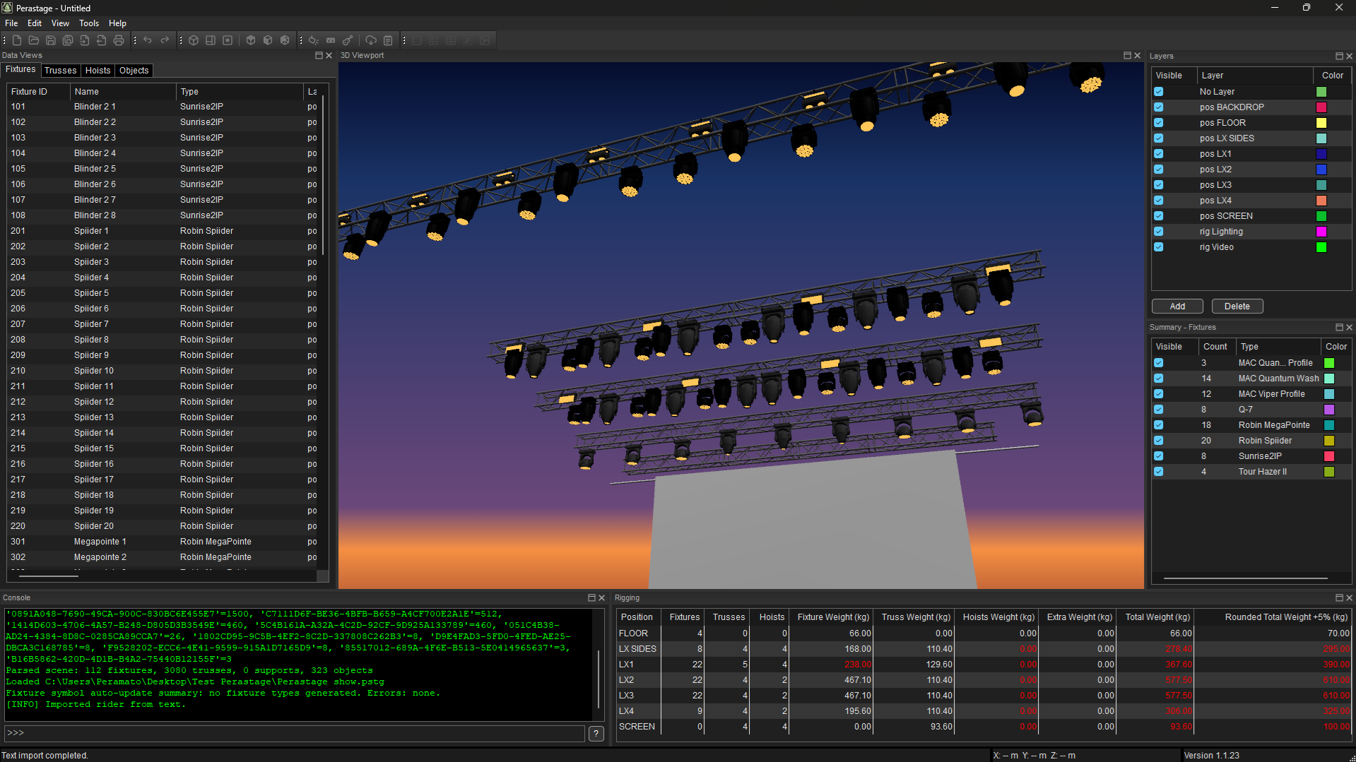 Perastage showing a stage scene in the 3D workspace